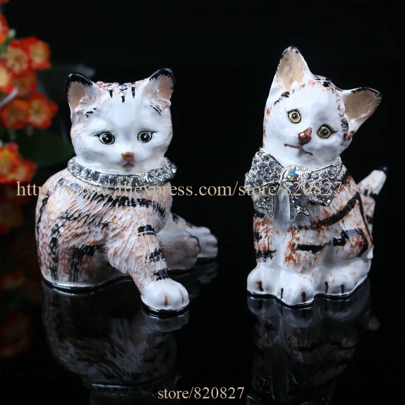 New Couple Design Cat  Jewelry Box Female and Male Cats Trinket Gift Box Set of 2 Cat Lovers Trinket Gift Box tb thom men s casual blazer fashion stripes design suit jackets two button autunm winter business formal tb male suit