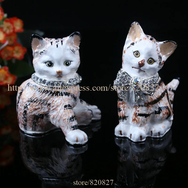 Новая пара Дизайн кошка шкатулка женский и мужской Товары для кошек безделушку подарочной коробке набор из 2 любителей кошек брелок