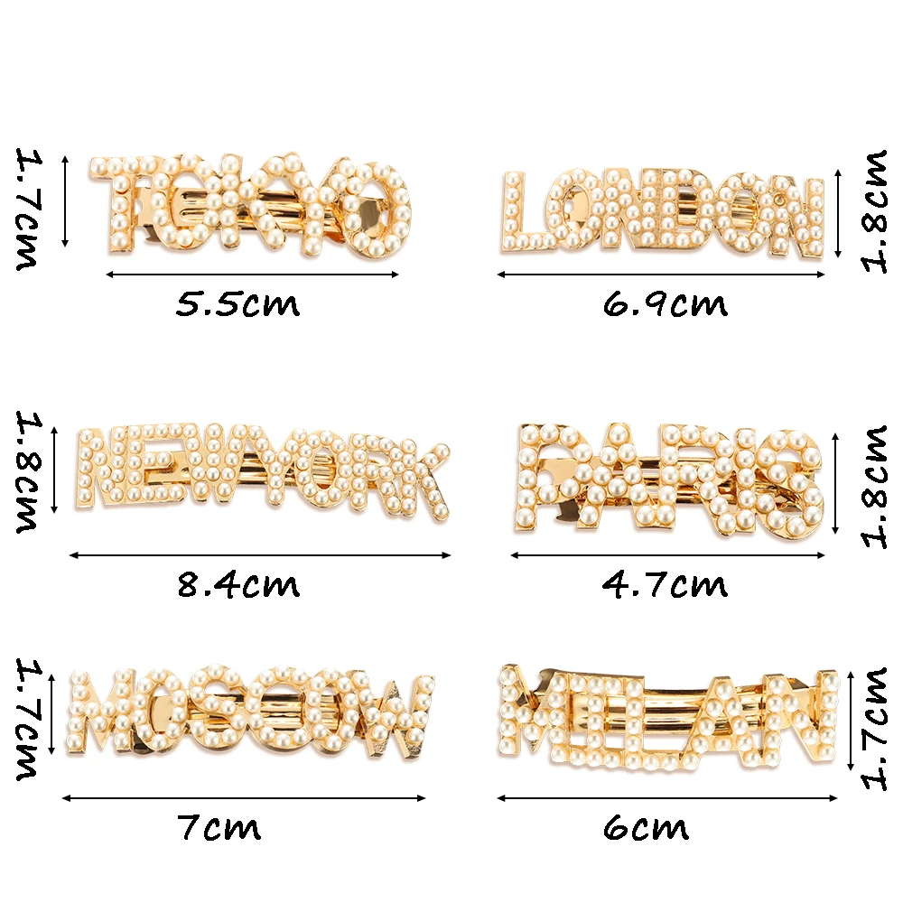 Новинка, модные женские жемчужные заколки для волос, заколки для волос, Нью-Йорк, Лондон, Париж, Лондон, аксессуары для волос, кристалл, имитирующий жемчуг, заколки для волос