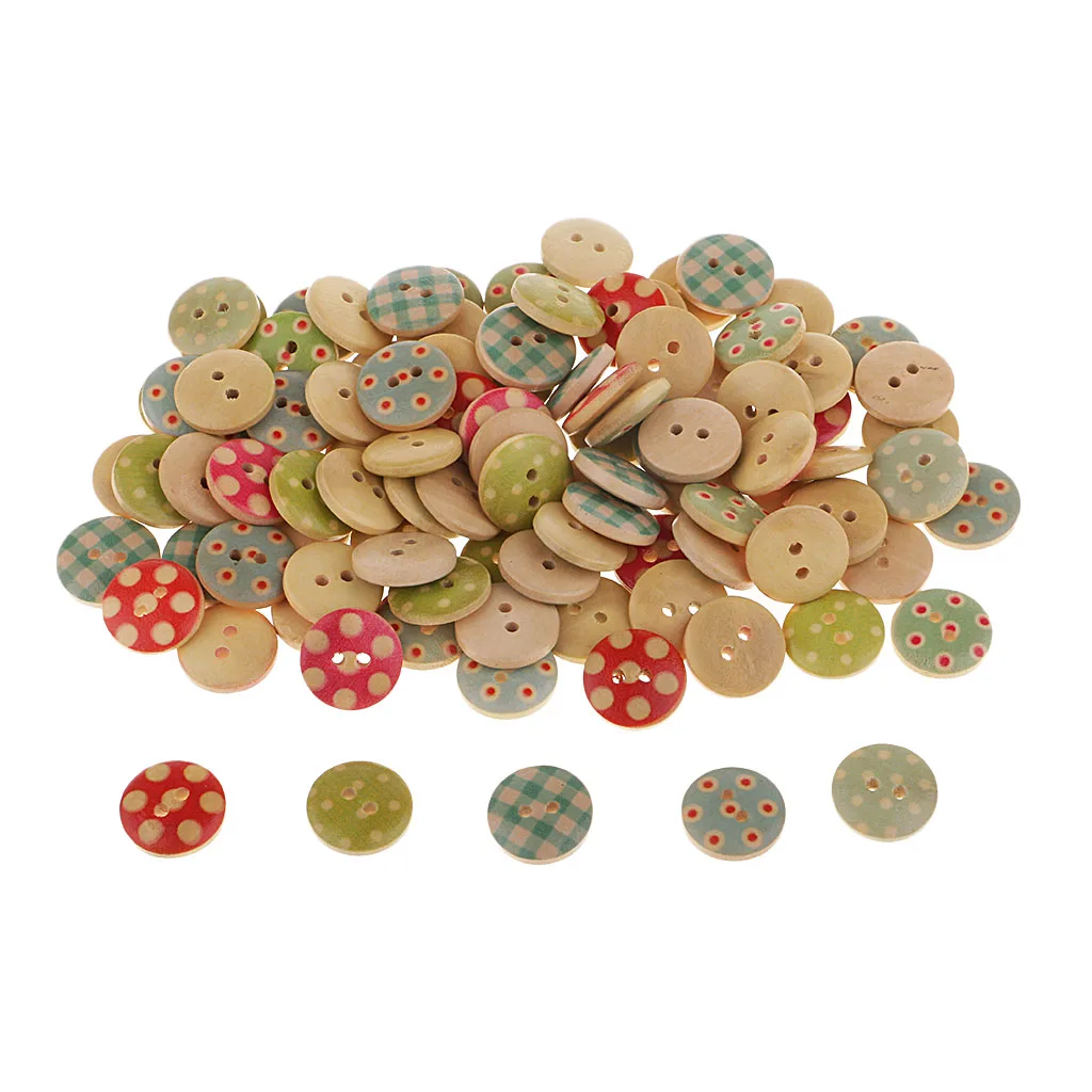 fityle 100Pcs Handmade Wood Button Sewing DIY Craft Scrapbooking Embellishments handicrafts collages puppets DIY Apparel Sewing