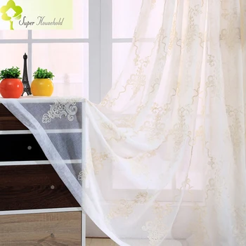 

European Cotton and Linen Luxury Curtains for Living Room Tulle Window Embroidered Voile Curtain for Bedroom White Yarn 1 PC