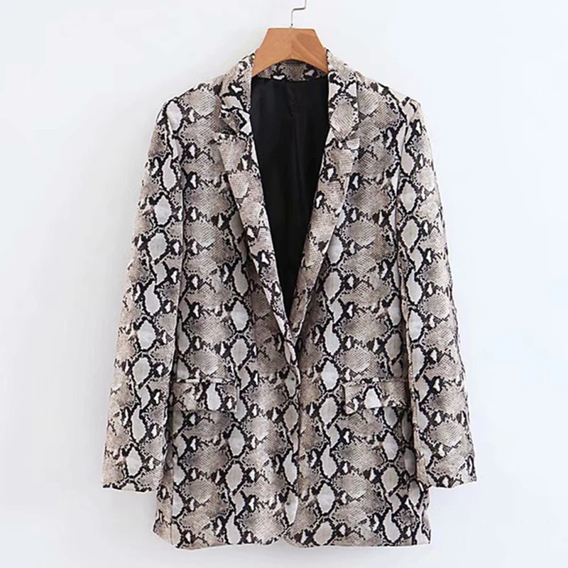 2018 Women Vintage Snake Print Blazer Pockets Notched