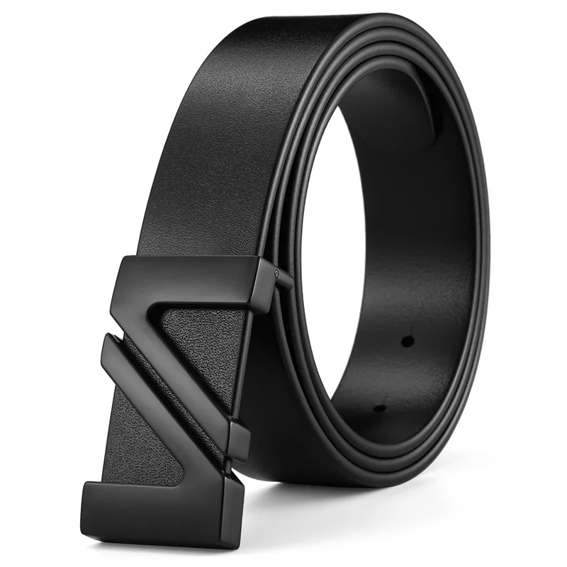 BIGDEAL fashion cow genuine leather new men fashion vintage style male belts for men pin buckle 100-130cm waist size 30-42 - Цвет: Black