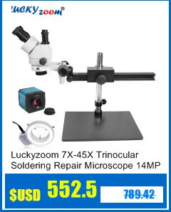 Lucky Zoom 3.5X-90X Simul-Focuse Тринокулярный артикуляционный зажим стерео микроскоп 144 светодиодный 14MP HDMI Microscopio камера