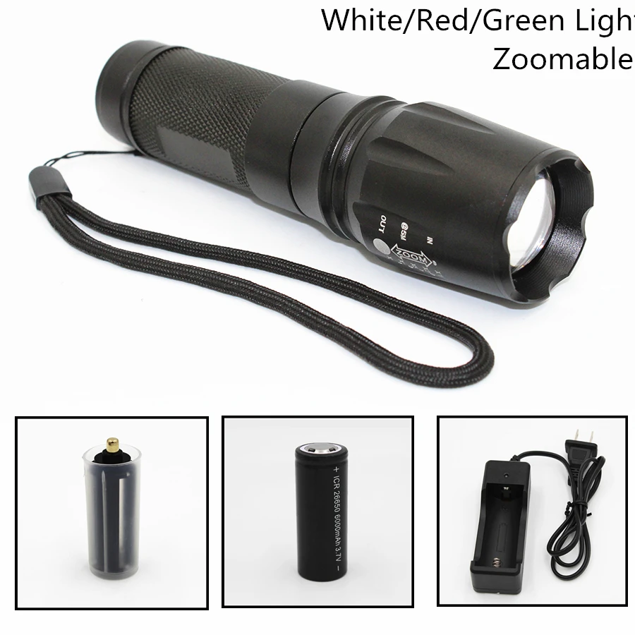 Tactical LED Flashlight 1000LM XML T6 Q5 R5 Zoomable 5 Modes Aluminum 878 Torch Use AAA/18650/26650 White/Red/Green Light
Tactical LED Flashlight 1000LM XML T6 Q5 R5 Zoomable 5 Modes Aluminum 878 Torch Use AAA/18650/26650 White/Red/Green Light