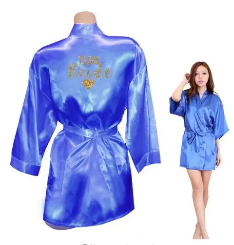 Bride Heart Team Bride Heart Golden Glitter Print Kimono Robe Faux Silk Women Bachelorette Wedding Preparewea Robe Free Shipping