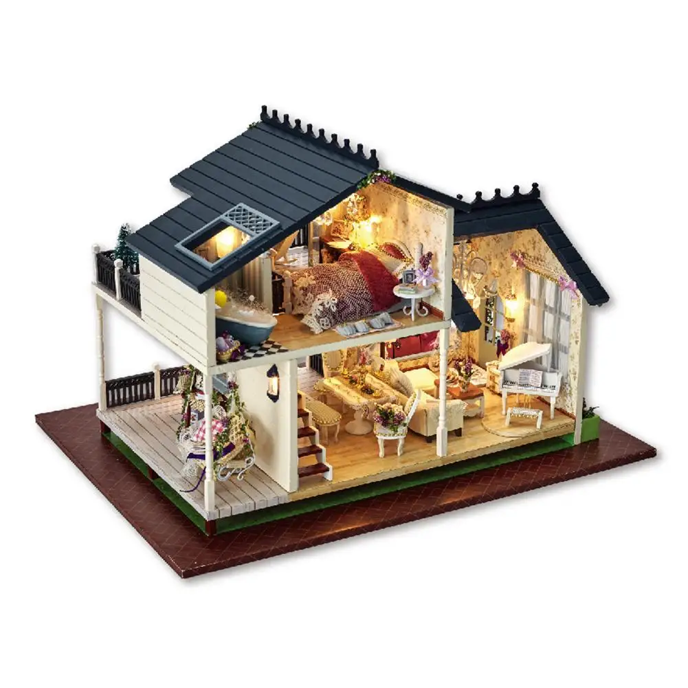 

Wisdom House Provence DIY Cabin Wooden Toys Assembled Models Birthday Toy Cottage LED Light With Battery Box Switch