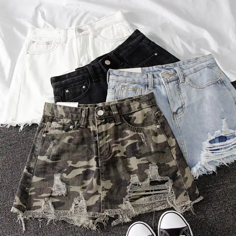camo denim mini skirt
