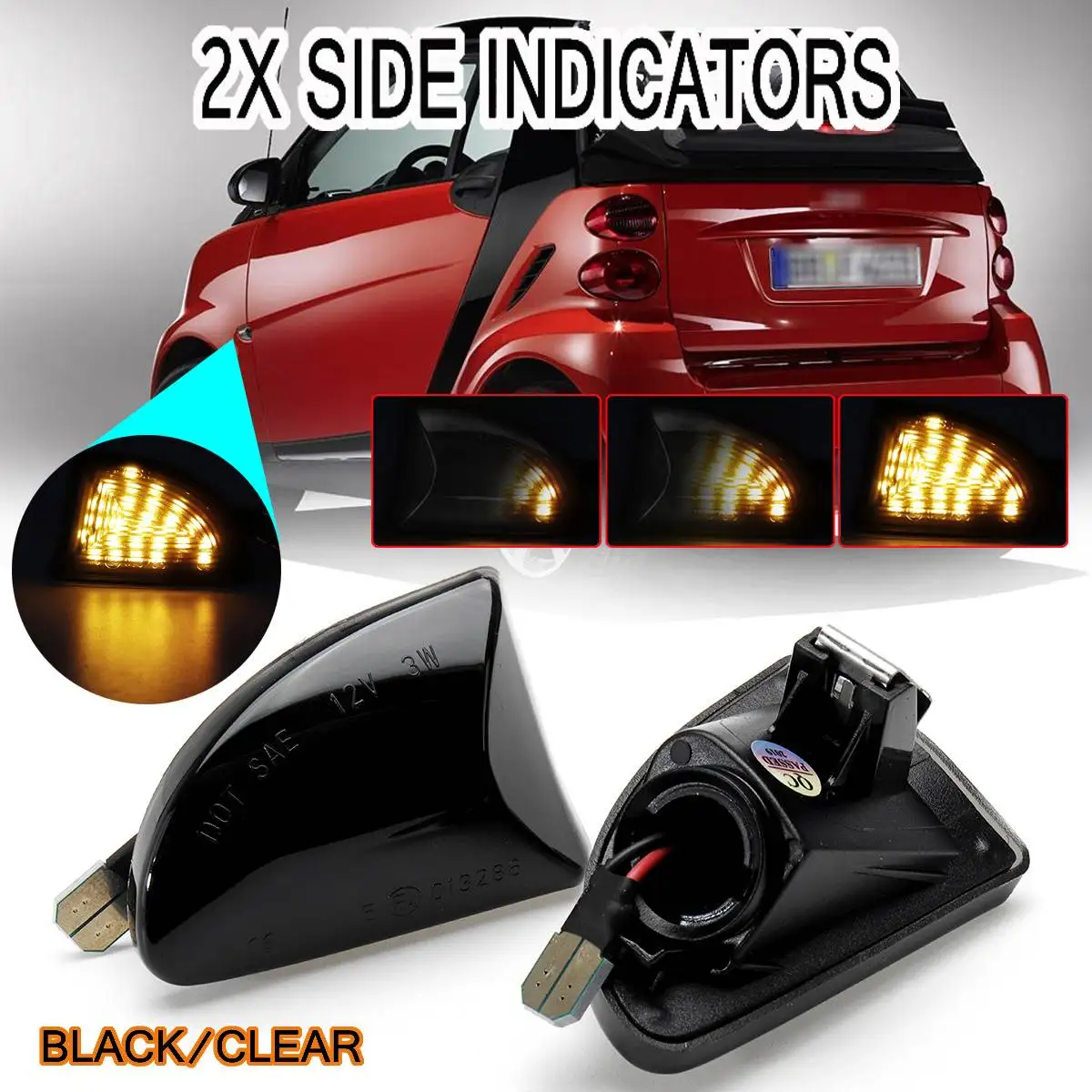 

2pcs Dynamic Turn Signal Light Flowing LED Side Marker Lights Side Repeater Lamp 12V Panel Lamp For Mercedes SMART FORTWO W451