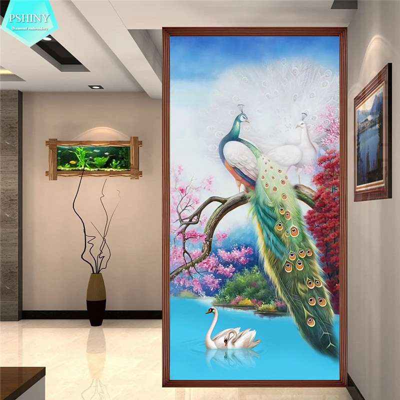 

PSHINY 5D DIY Diamond embroidery sale Love Peacock Home Decoration Full Round rhinestone Diamond Painting cross stich