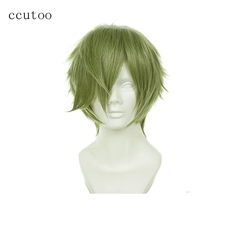 Ccutoo 12" Men's Short Green Layered Synthetic Hair Heat Resistance Fiber Cosplay Wigs Touken
