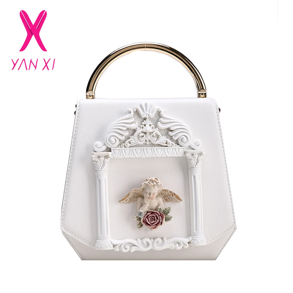 

YANXI 2018 Fashion Angel Cupid Box Shape Pu Leather Pearl Chain Shoulder Bag Handbag Party Purse Women's Crossbody Messenger Bag