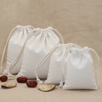 

Wholesale 10oz Natural Resuable 260g Cotton Canvas Drawstring Bag Custom Logo Print Food Packing Christmas Bag