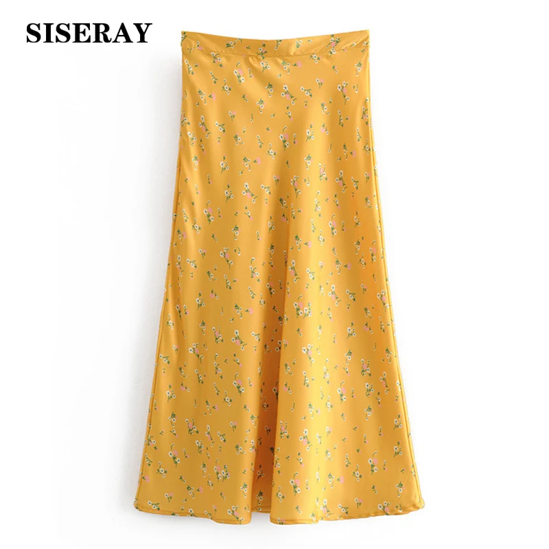 

Chic Gloss Floral Print Silk Satin Skirt High Waist Womens Midi Skirt Faldas Mujer Elegant Summer A Line Skirt Maxi Long Saia