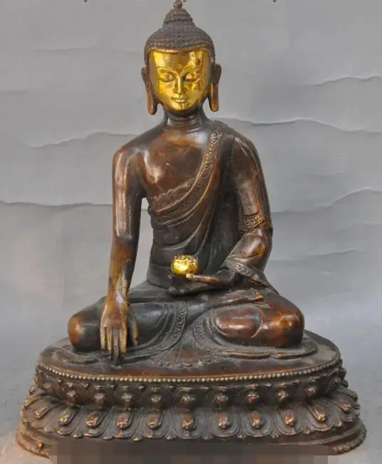 

S2950 8"Tibetan Buddhist fane bronze gilt sakyamuni Shakyamuni Tathagata Buddha statue