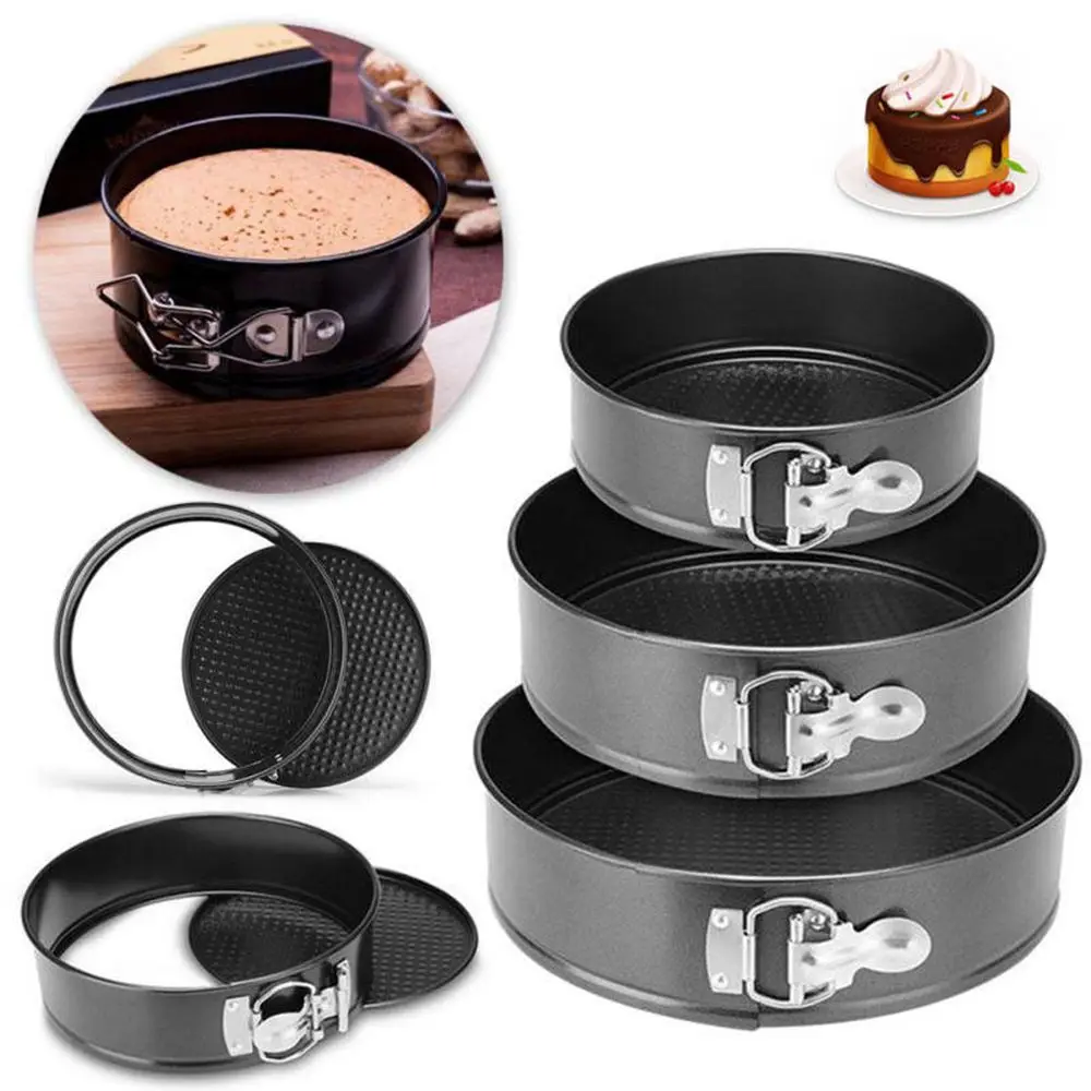 Round Cake Baking Pan Black Carbon Steel Cakes Molds Non-Stick Metal Bake Mould Removable Bottom Bakeware Cake Supplies