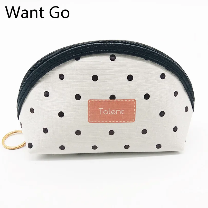 

Want Go Fashion Dot Women Makeup Bags Cute Leather Cosmetic Bag Organizer Lady Zipper Clutch Storage Pouch Portable Toiletry Bag