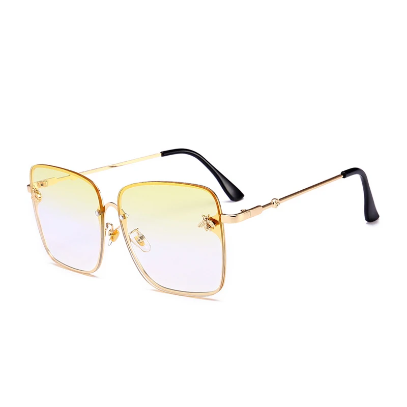 Королевская девушка без оправы Квадратные Солнцезащитные очки женские брендовые летние маленькое украшение в виде пчелы Розовые Желтые очки с градиентными линзами ss141 - Цвет линз: C3-Gold-Yellow