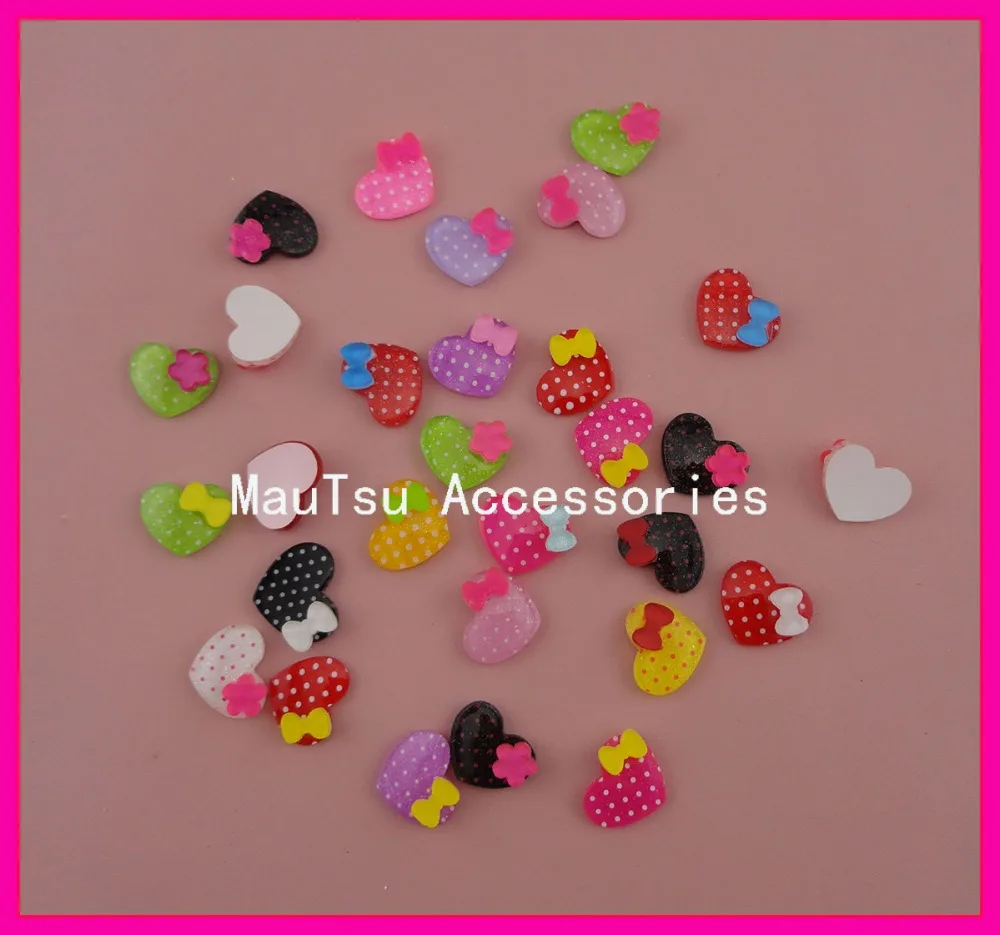 

50PCS 1.8cm*1.4cm Polka dot printing Heart style glitter acrylic beads for DIY jewelry accessories,cute plastic charms Handmade