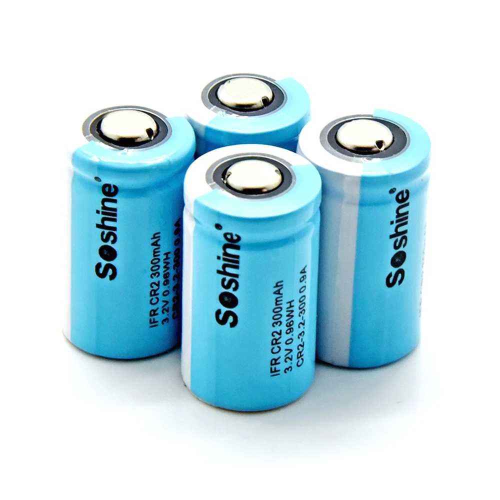 2pcs Soshine 3.2V 300mAh CR2 Lithium Battery CR2 LiFePO4 Rechargeable Battery
