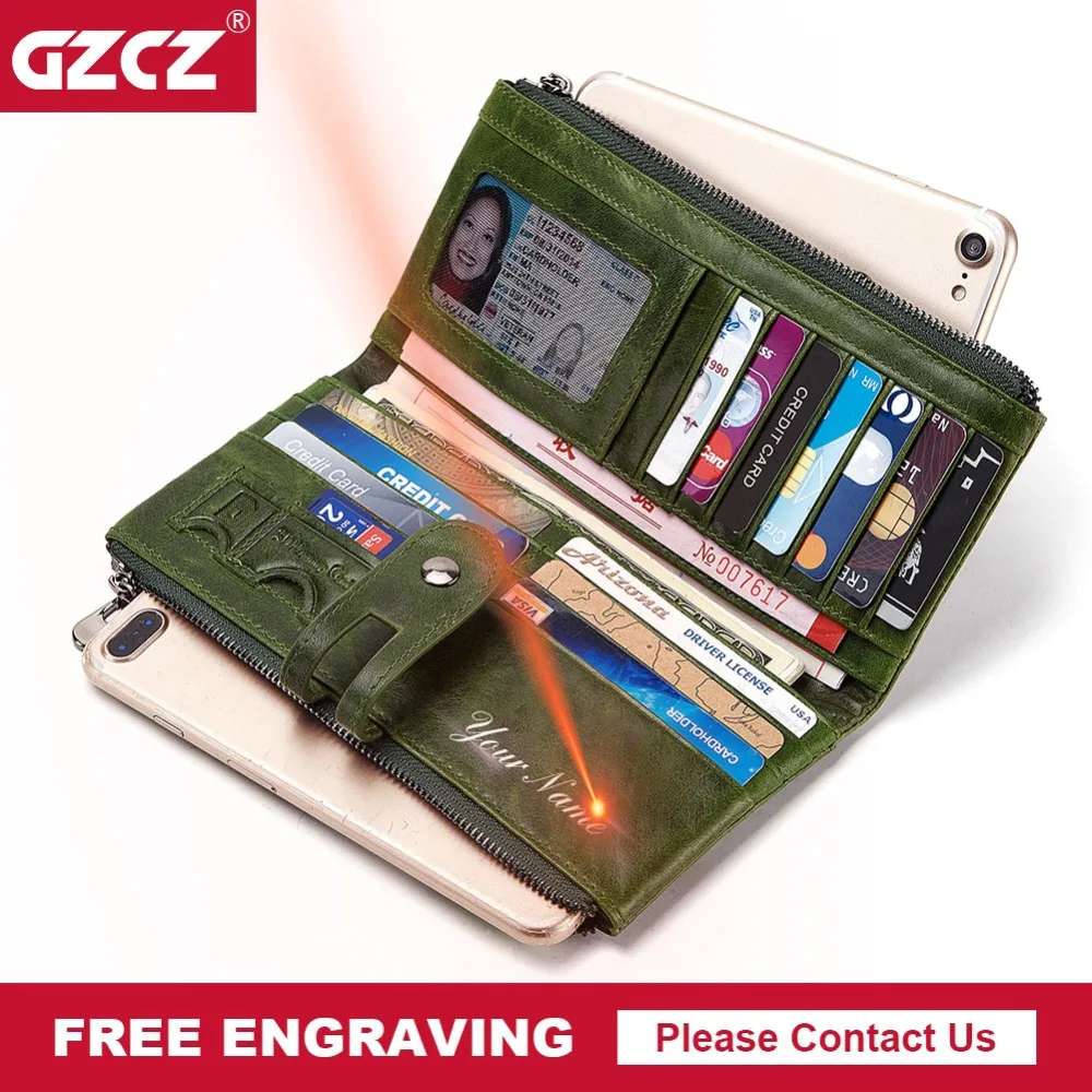 Женский кошелек GZCZ Длинный из натуральной кожи с бесплатной гравировкой на