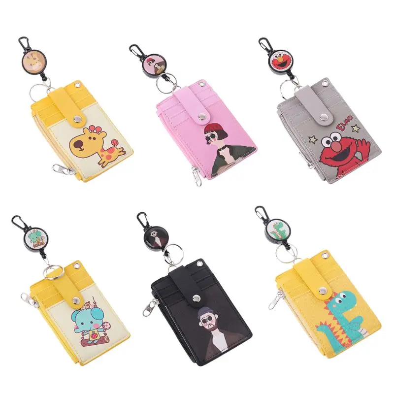 

THINKTHENDO Business Credit ID Badge Cartoon Card Holder Coin Purse Retractable Reel Keychain Gifts
