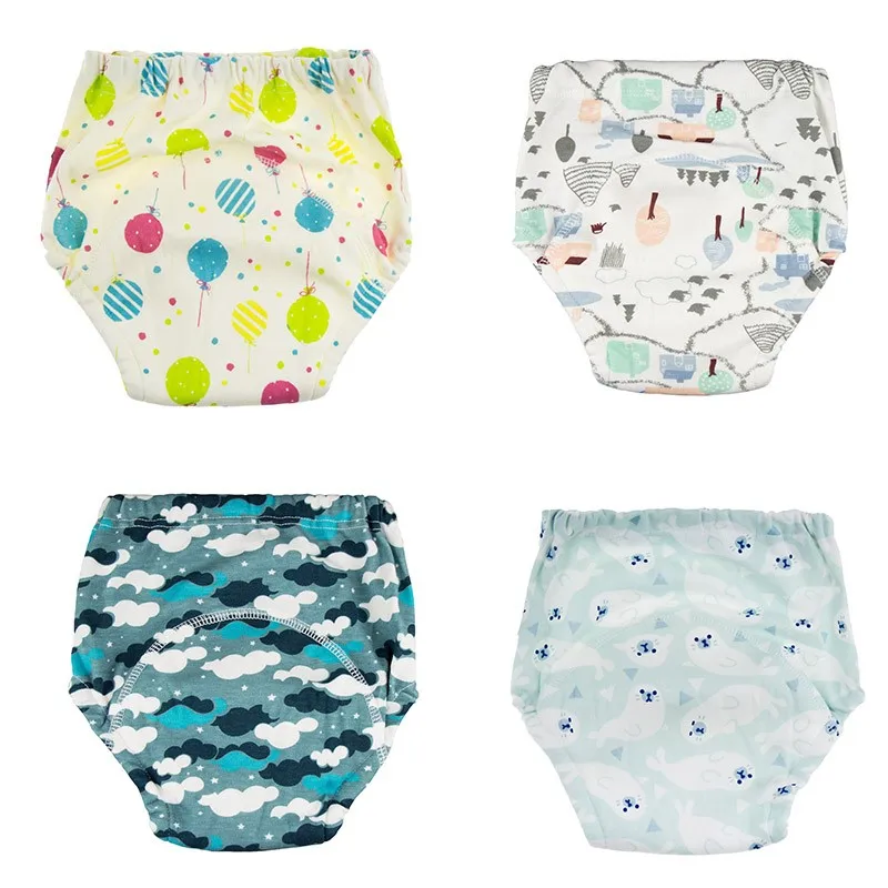 Водонепроницаемые спортивные штаны для малышей, 4 шт., тканевый подгузник, многоразовые, моющиеся