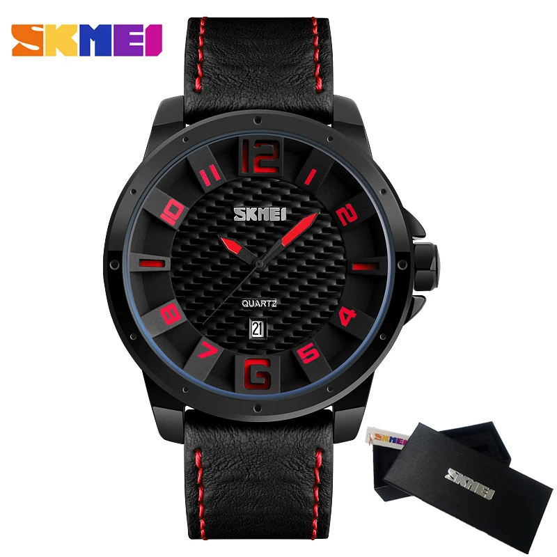 

SKMEI Brand Fashion Casual Watches Men's 3ATM Waterproof Quartz Watch Men Date Clock Man Leather Army Military Wristwatch