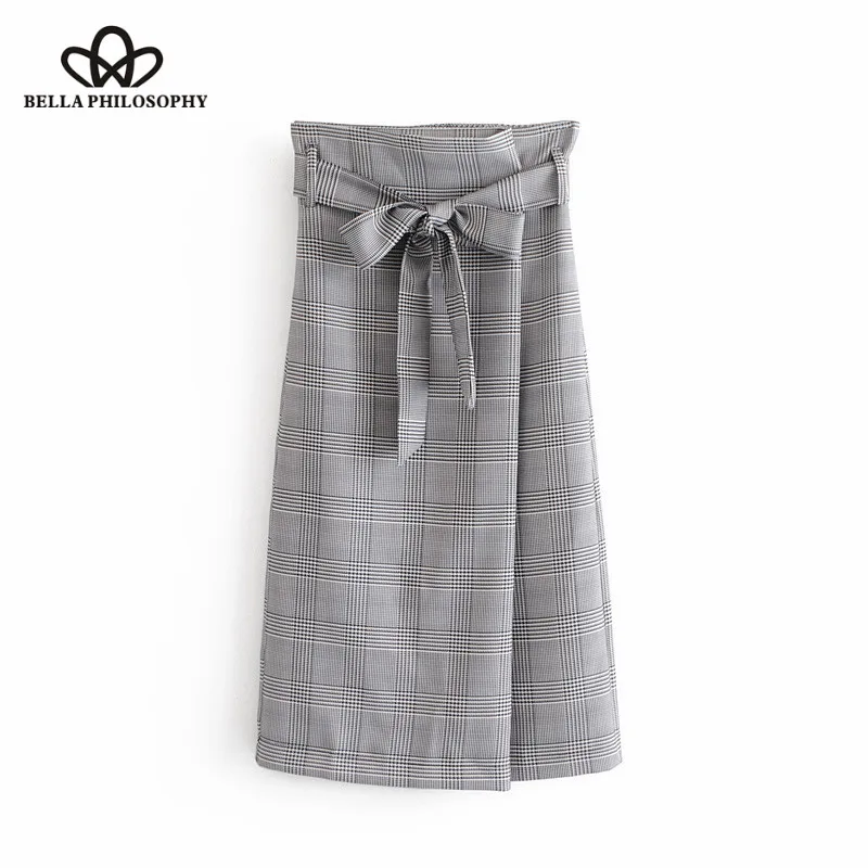 Wonder 2018 Vintage Elegant Plaid With Belt OL Wrap Midi Skirt A Line High Waist Snap Buttons Ladies Skirts Casual Faldas Mujer