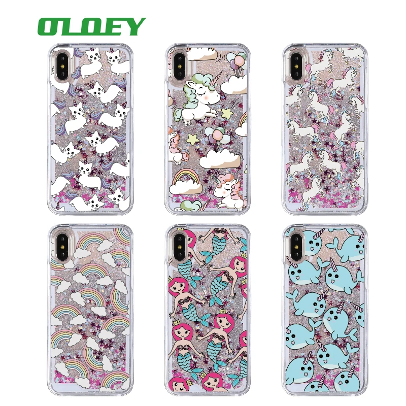 

For iPhone XS Max 6 6s 7Plus 8 8Plus Case Cover Lovely Unicorn Mermaid Dynamic Liquid Bling Star Hard PC Phone Cases Capa Fundas