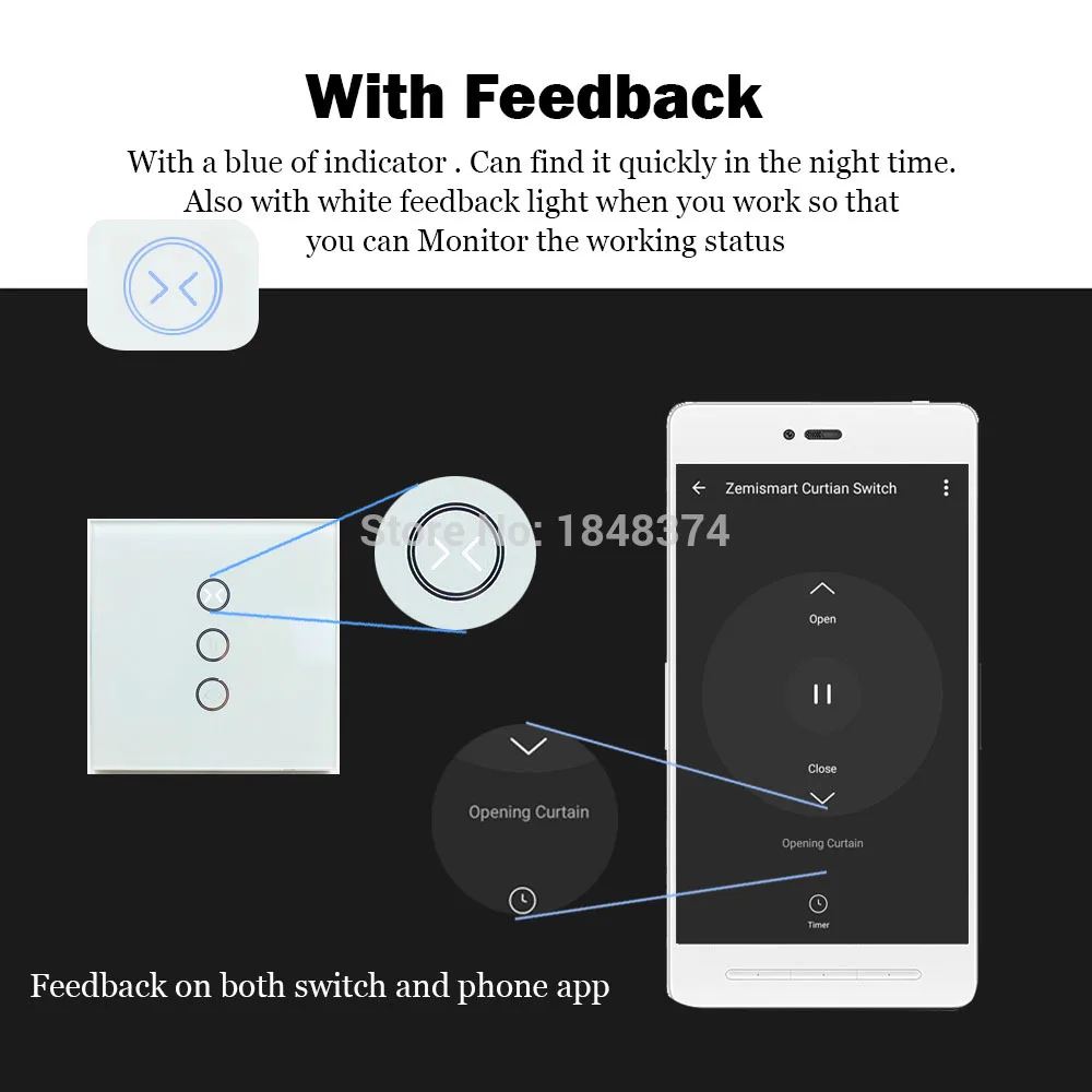 Zemismart настенный переключатель для штор, стандарт ЕС, для штор, работает с Google Home, Alexa Siri, Wifi, tuya, приложение, управление