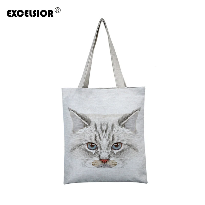Goede EXCELSIOR Mooie Kat Gedrukt vrouwen Casual Tote Grote Capaciteit Canvas Vrouwelijke Boodschappentas Dames Schouder Handtas Strandtas