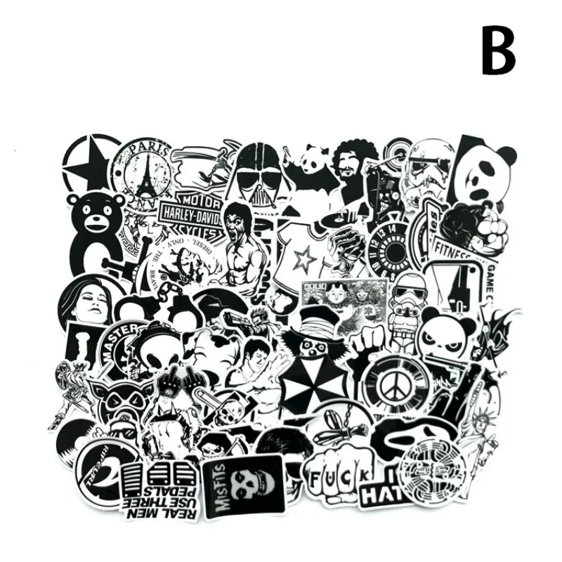 60Pcs/Lot Black and White Mix Stickers For Laptop Moto/Car Cool Sticker Graffiti Bomb Decals Stickers Skateboard Luggage 2019
