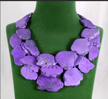 

Elegant Choker Woman Jewelry 3 Row Purple stone Slice Necklace Handmade Gift Exaggerate Woman jewelry Charm