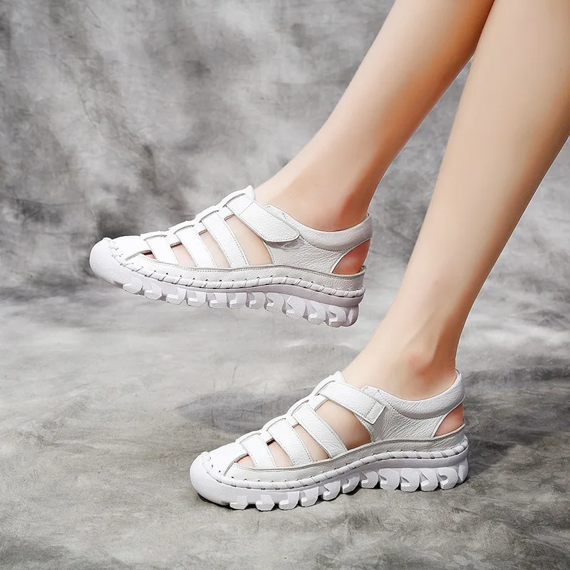 GKTINOO Women Sandals 2019 Summer Shoes Genuine Leather Covered Toe Soft Casual Walking Zapatos Mujer Plataforma Big Size 35-43