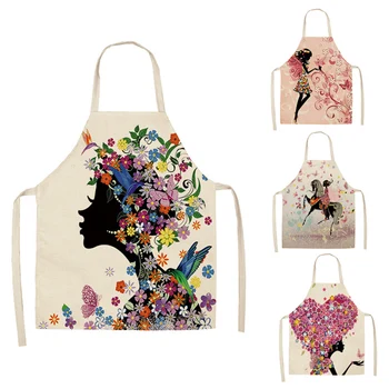 

Hongbo 1 Pcs Cotton Linen Flower Butterfly Girl Printed Kitchen Aprons for Women Home Cooking Baking Waist Bib Pinafore