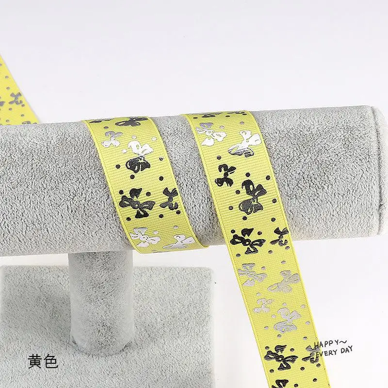 25 мм полиэфирная лента с принтом для подарка Diy аксессуары для волос ручной работы веревка для волос детская атласная лента банты материал аксессуары - Цвет: yellow