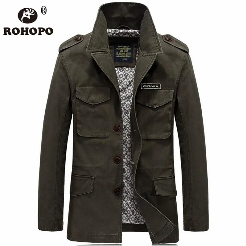 

Pockets Overcoat Jacket Men 100% Cotton Shoulder Band Military Straight Long Cargo Jackets Spain Male Field Cargo Outwear Coat