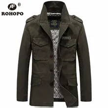 Pockets Overcoat Jacket Men 100% Cotton Shoulder Band Military Straight Long Cargo Jackets Spain Male Field Cargo Outwear Coat
