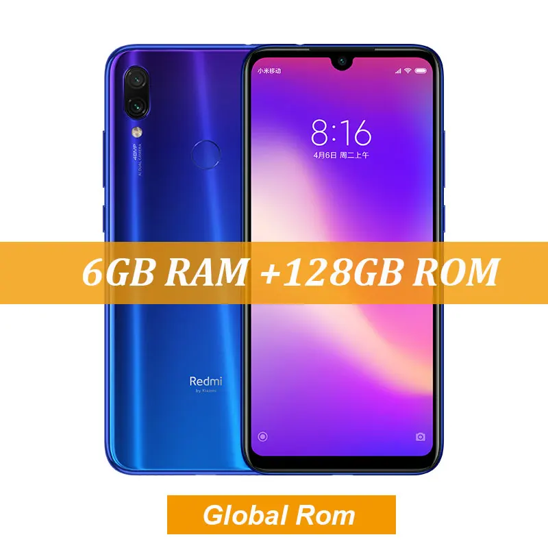 Xiaomi Redmi Note 7 Pro с глобальной прошивкой, 6 ГБ, 128 ГБ, 48 МП, IMX 586, камера Snapdragon 675, четыре ядра, 6,3 дюйма, FHD экран, мобильный телефон, QC 4,0 - Цвет: Global Rom Blue