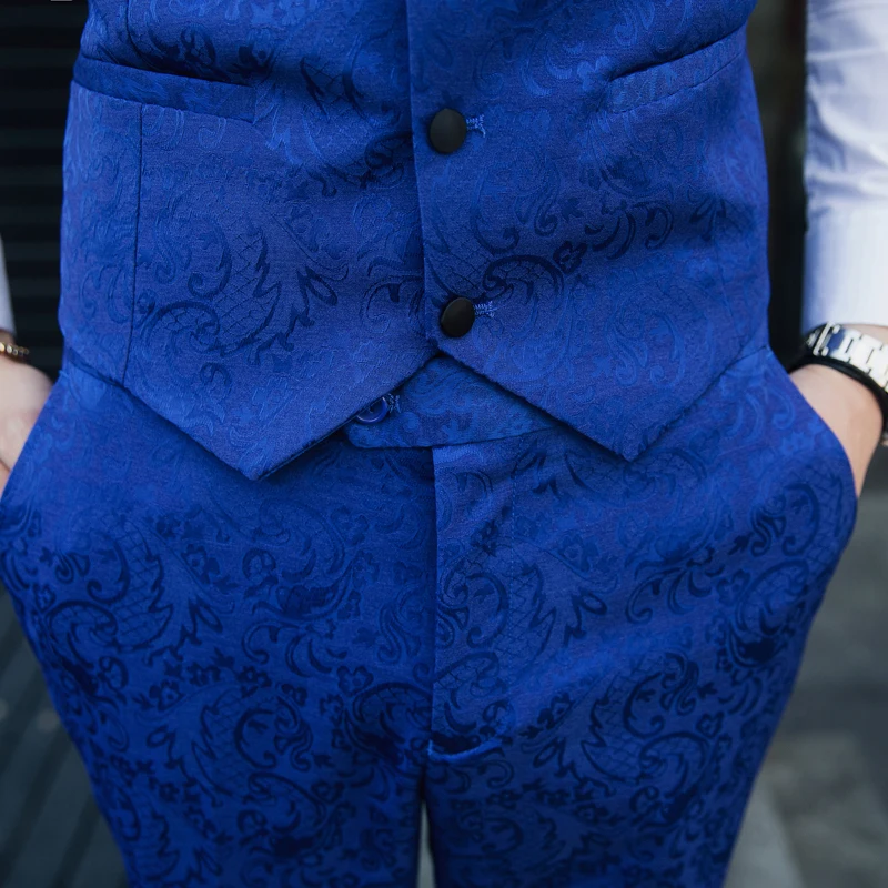 Classic High-end Men's Blue Print Suit Pants Fashion Business Banquet Men Dress Trousers Size 29 30 31 32 34 36 38 40