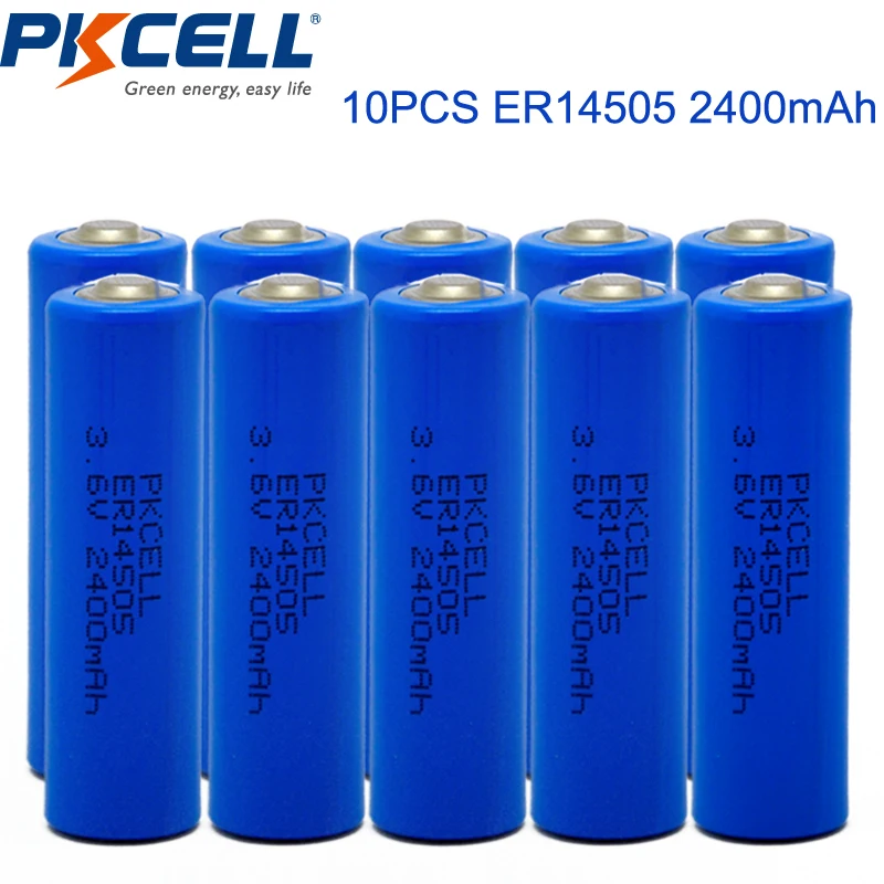 

10PCS PKCELL 3.6V ER14505 14505 2400mah AA LiSCLO2 Battery Superior LR6 R6P 1.5V Batteries For GPS Tracking Cameras