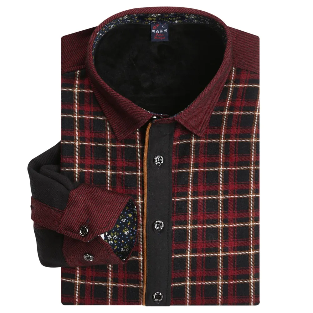 PaulJones ZZxxxx Мужская рубашка в винтажном стиле с длинным рукавом в стиле пэчворк, приталенная деловая одежда, зимние теплые плотные клетчатые термо рубашки