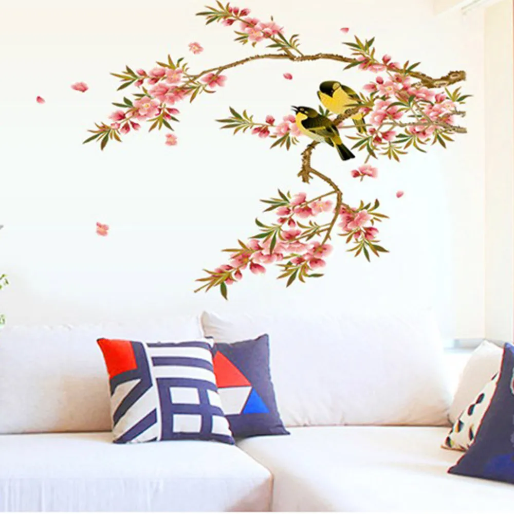 

Wall Picture Cherry Peach Blossom Flower Tree Branch Birds Wall Stickers Art Wall Decal Decor Bedroom Living room Decoration