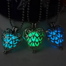 2016 Black Friday Glow In The Dark Necklaces Steampunk Locket Hollow Heart Luminous Necklaces Glowing Stone Necklaces Gifts Sale