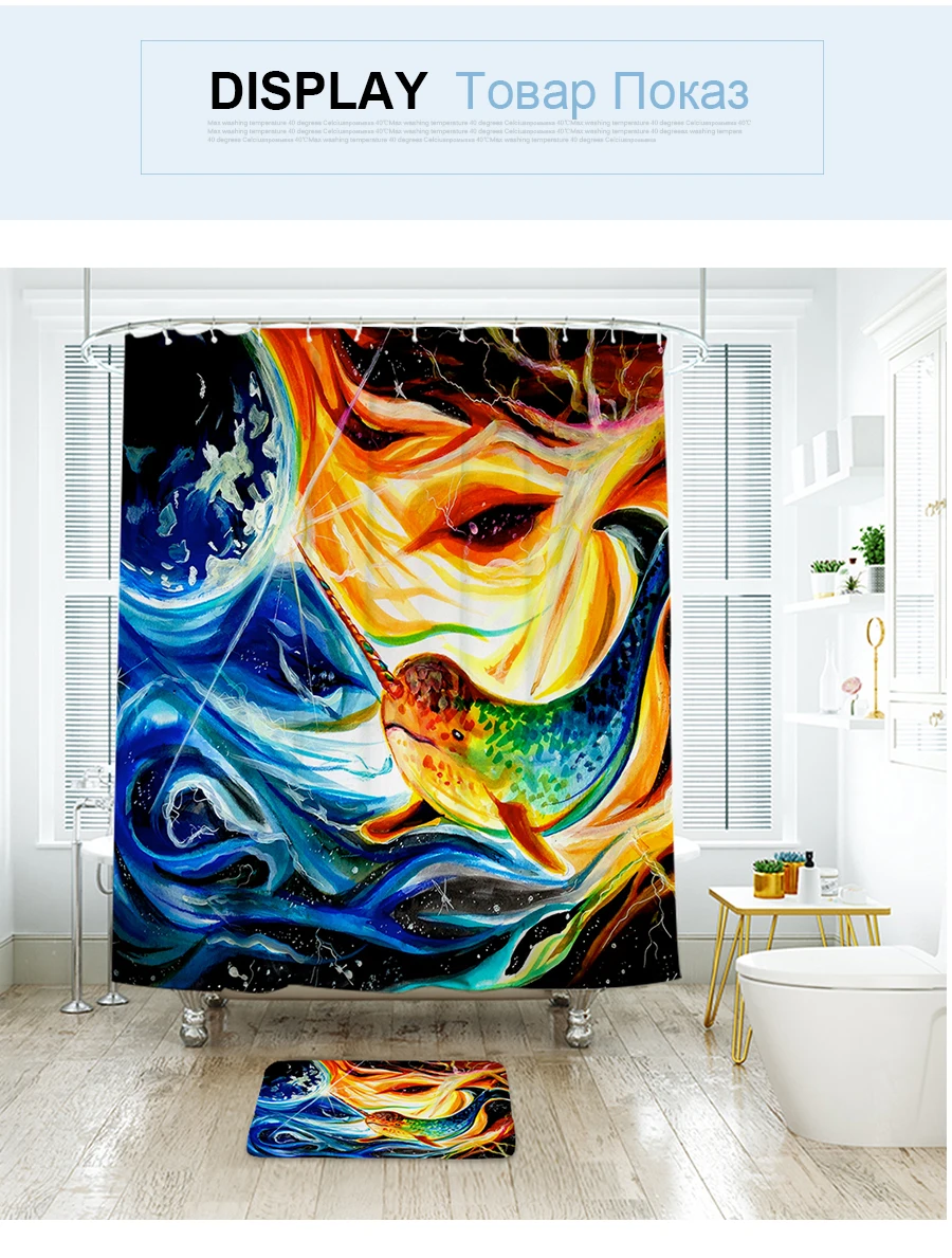 IBANO мультяшная душевая занавеска, водонепроницаемая полиэфирная ткань, занавеска для ванной комнаты, украшение для ванной комнаты, 12 пластиковых крючков