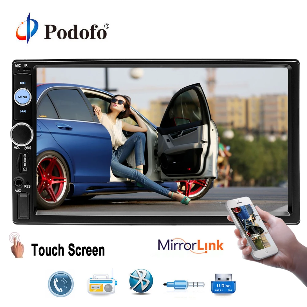 

Podofo 2din car radio 7" Autoradio 2 Din MP5 Multimedia Player SD/FM/USB/AUX/Bluetooth Car Audio with IOS/Android Mirror Link