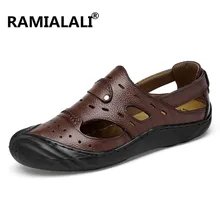 Ramialali/мужские сандалии из натуральной кожи; обувь с выпиленным декором; дышащая мужская обувь в рыбацком стиле; мужские летние сандалии-гладиаторы в стиле ретро