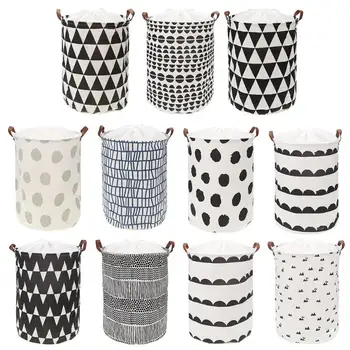 

Nordic Style Folding Canvas Laundry Basket Geometry Drawstring Storage Basket For Toys Clothes Laundry Bucket Home Organizer