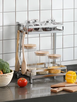 

304 Stainless Steel Kitchen Shelf Condiment Shelf Double-layer Three-layer Multi-layer Countertop Kitchenware Shelf